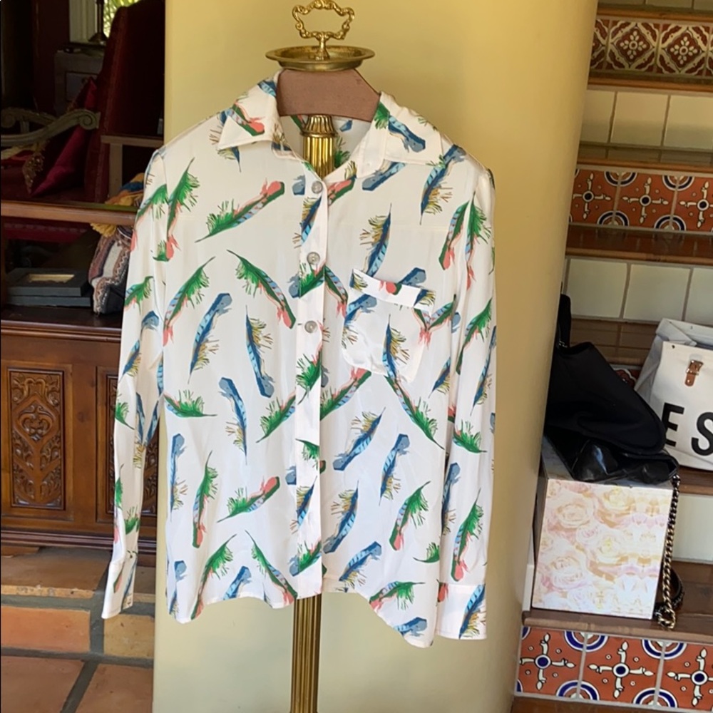 Silk feather print shirt